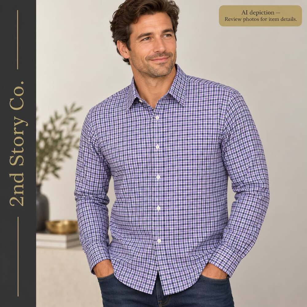 Bugatchi Men’s Large Shaped Fit Purple Gorgeous Plaid Cotton Button Down Shirt